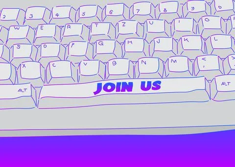 Computer Keyboard with Join Us text. Close-up of an electronic Computer Devic 库存插图