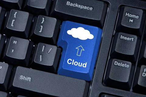 Computer keyboard key with the cloud. Computer keyboard button blue color ... Stock Photos