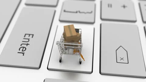 Computer keyboard key with flag of Cyprus and shopping cart with cartons Stock Footage 146839547