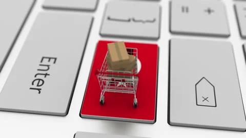 Computer keyboard key with flag of Turkey and shopping cart with cartons Stock Footage 147258297