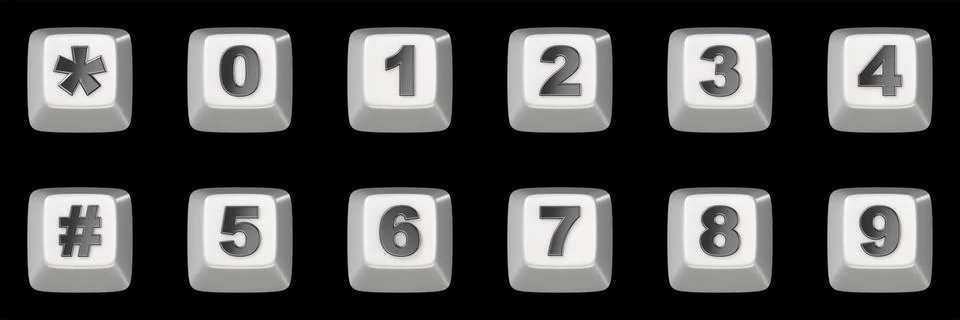 Computer keyboard key NUMBERS 3D Stock Illustration