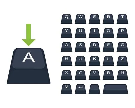 Computer keyboard keys vector set with highlighted press key template Stock Illustration
