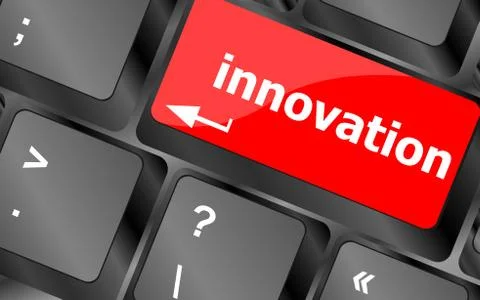 Computer keyboard keys with word Innovation. laptop button 스톡 일러스트