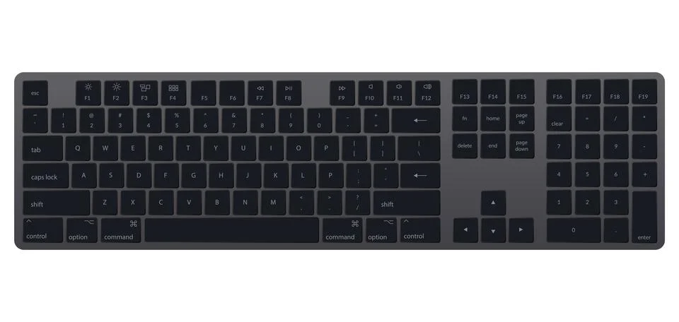 Computer keyboard. Laptop isolated black key button board for digital pc. Modern Stock Illustration