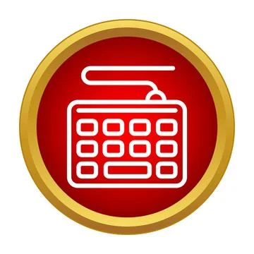 Computer keyboard line icon on red circle button 库存插图