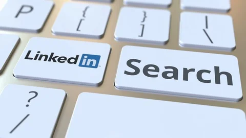 Computer keyboard with LINKEDIN logo and Search text on the keys. Editorial Stock Footage 103644269