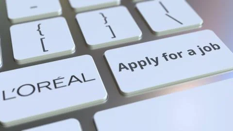Computer keyboard with L'OREAL logo and Apply for a job text on the keys Stock Illustration