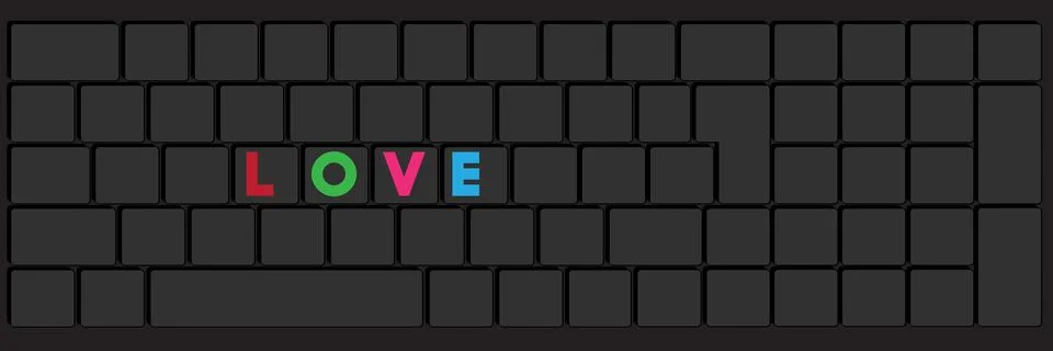 Computer Keyboard with Love text. Close-up of an electronic Computer Device p Stock Illustration
