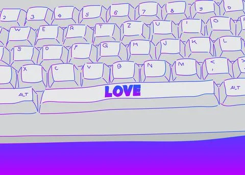 Computer Keyboard with Love text. Close-up of an electronic Computer Device p Stock Illustration