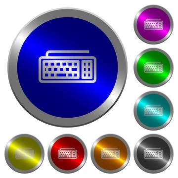 Computer keyboard luminous coin-like round color buttons Illustrazione stock