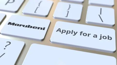 Computer keyboard with MARUBENI logo and Apply for a job text on the keys Stock Illustration
