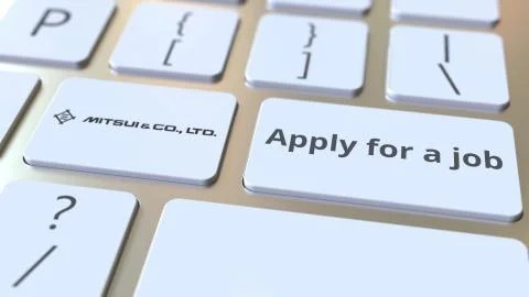 Computer keyboard with MITSUI logo and Apply for a job text on the keys 库存插图