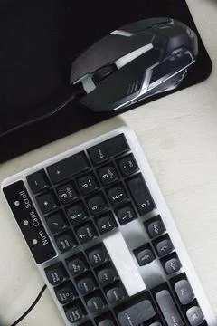 Computer keyboard mouse and on white table Stock-Fotos
