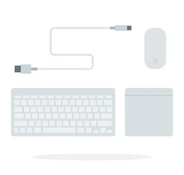 Computer keyboard, mouse pad, USB cable flat vector Illustrazione stock
