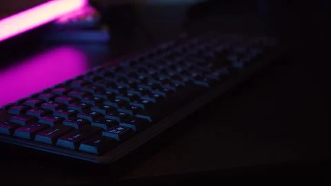 Computer keyboard in neon light Stock Footage 132607661