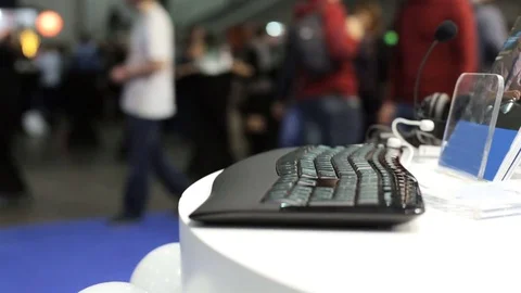 Computer keyboard with new technologies on sale on store shelves Video stock 85178007