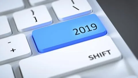 Computer keyboard New Year 2019 3d illustration Stock Illustration