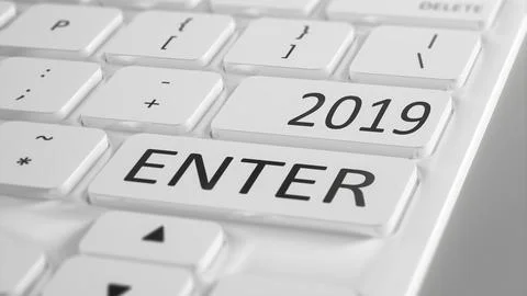 Computer keyboard New Year 2019 3d illustration Stock Illustration