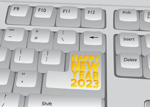 Computer Keyboard with New Year text. Close-up of an electronic Computer Devi Stock Illustration