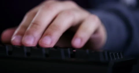Computer keyboard, night and man typing, gaming and play online challenge Video stock 254194570