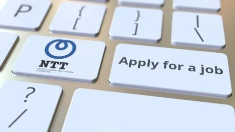 Computer keyboard with NTT logo and Apply for a job text on the keys. Editorial Stock Illustration