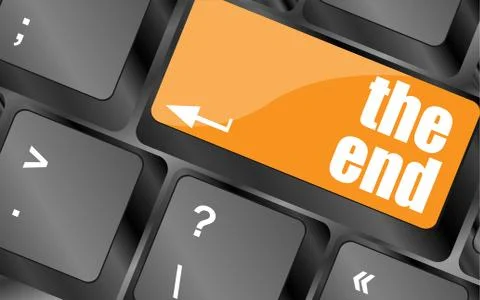 Computer keyboard with one key showing the warning words the end イラスト素材