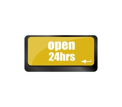 Computer keyboard with open 24 hours keys, business concept Illustrazione stock