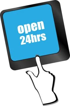 Computer keyboard with open 24 hours keys, business concept Stockillustratie