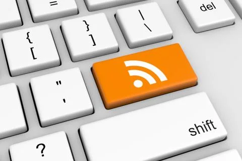 Computer Keyboard with Orange Feed RSS Button Illustration 스톡 일러스트