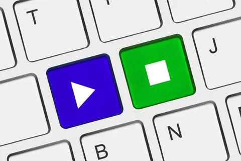 Computer keyboard with Play and Stop keys Computer keyboard with Play and ... Foto stock