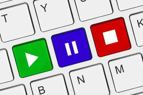 Computer keyboard with Play and Stop keys Computer keyboard with Play and ... Foto stock