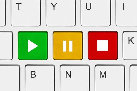 Computer keyboard with Play and Stop keys Computer keyboard with Play and ... Foto stock