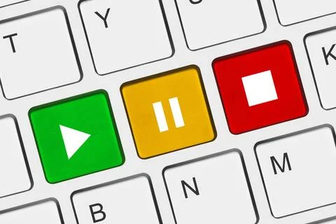 Computer keyboard with Play and Stop keys Computer keyboard with Play and ... Foto stock