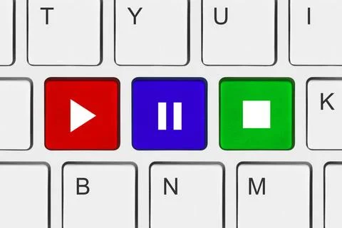 Computer keyboard with Play and Stop keys Computer keyboard with Play and ... Foto stock