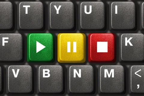 Computer keyboard with Play Computer keyboard with Play, Pause and Stop ke... Stock Photos