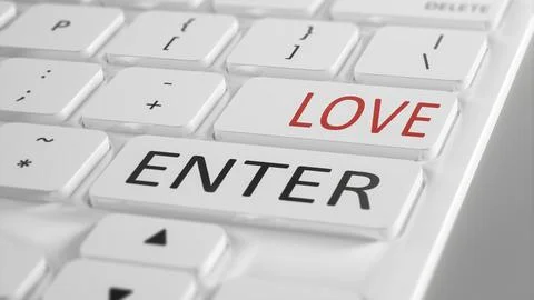 Computer keyboard press enter for love 3d illustration Stock Illustration
