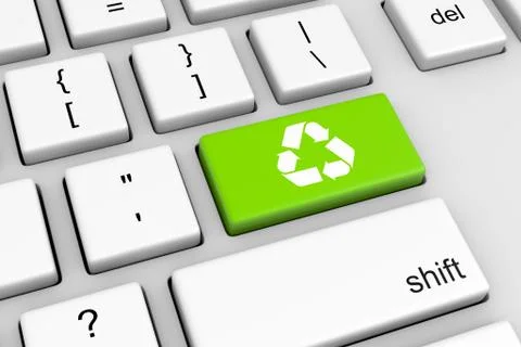 Computer Keyboard with Recycle Sign Green Button Illustration 스톡 일러스트