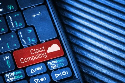 Computer Keyboard With Red Button Cloud Computing Concept 스톡 사진