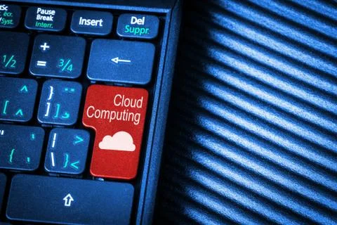Computer Keyboard With Red Button Cloud Computing Concept Stock Photos