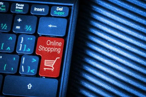 Computer Keyboard With Red Button Online Shopping Concept Stock Photos