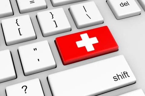 Computer Keyboard with Red Cross Button Illustration Stock Illustration