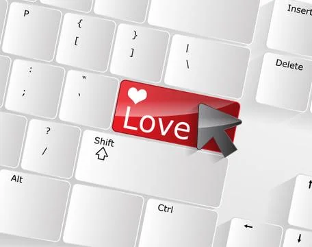 Computer keyboard - red key love, close-up 스톡 일러스트