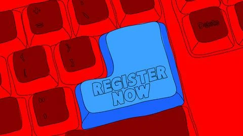Computer Keyboard with Register Now text. Close-up of an electronic Computer  Stock Illustration