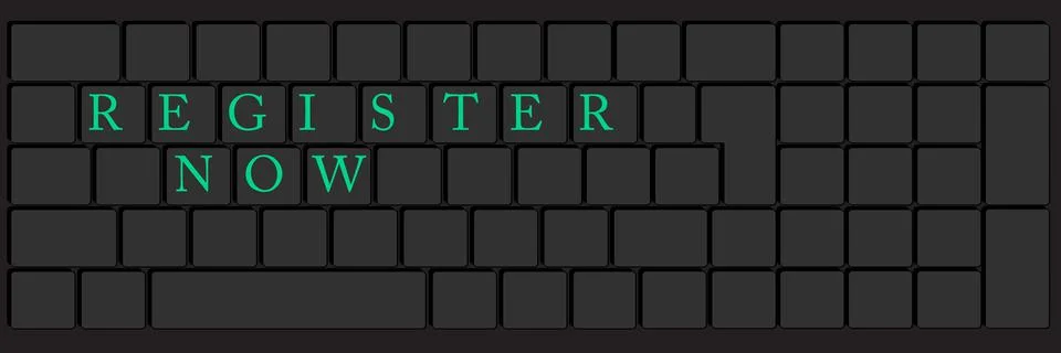 Computer Keyboard with Register Now text. Close-up of an electronic Computer  Stock Illustration