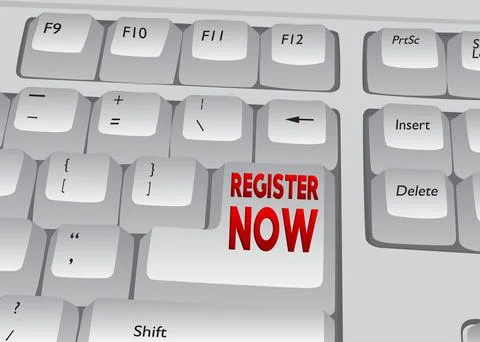 Computer Keyboard with Register Now text. Close-up of an electronic Computer  Stock Illustration