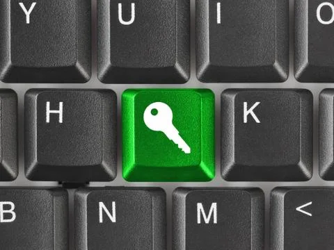Computer keyboard with security key Stock Photos