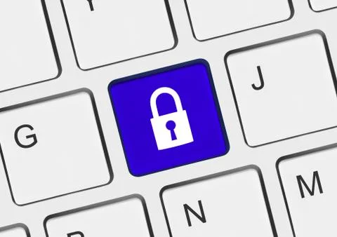 Computer keyboard with security key Stock Photos