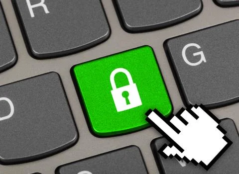 Computer keyboard with security key Stock Photos