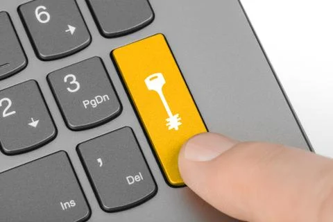 Computer keyboard with security key Stock Photos