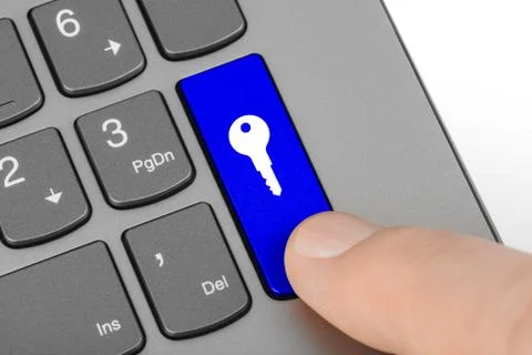 Computer keyboard with security key Stock Photos